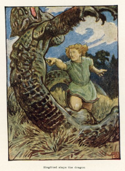 Siegfried tötet den Drachen von John Byam Liston Shaw